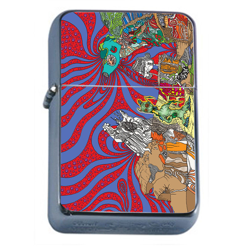 Abstract Alien Art Em1 Flip Top Oil Lighter Wind Resistant With Case - $13.95