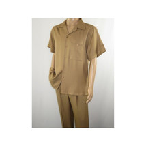 Men 2pc Walking Leisure Suit Short Sleeves By DREAMS 256-23 Solid Safari Tan image 7