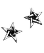 Alchemy Gothic Pentagram Stud Pewter Earrings Pair Surg Steel Posts Magi... - £11.02 GBP