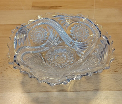 Vintage Imperial Glass Candy Dish Hobstar and Tassels Crimped Bowl 7” - £15.63 GBP