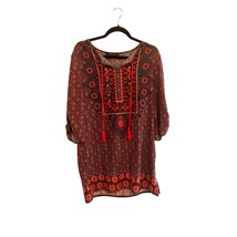 Urban Coco Womens Medium Boho Tunic Dress Popover Shirt Tassels Floral - $25.00