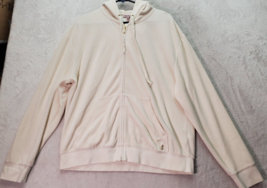 Juicy Couture Hoodie Women XL Cream Velour Cotton Long Sleeve Pocket Full Zipper - £24.30 GBP