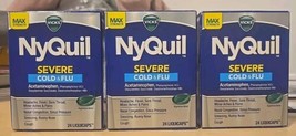 Vicks NyQuil Severe 24 Liquicaps, Nighttime Cold, Cough &amp; Flu Relief Pack 3 - £23.80 GBP