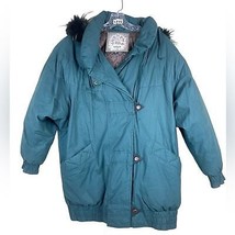 UTEX Green Down Water Fowl Filled Hooded Faux Fur Parka Puffer Jacket Sz M - £40.89 GBP