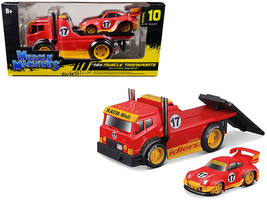 JDM Flatbed Truck #17 Red &quot;RAUH-Welt BEGRIFF&quot; and Porsche RWB 911 993 #17 Red &quot; - £19.22 GBP