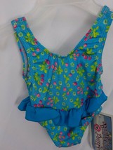 Beach Party Baby Swim Suit 18 Mos Blue Cherry Clusters Summer Nylon Lycra Nwt - £4.78 GBP