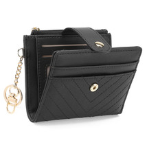 Women&#39;s Ultra-Thin Wallet Bifold Pu Leather Card Clamp With Key Chain Zi... - $36.46