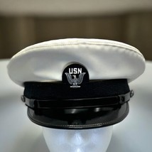 Vintage 80s US Navy USN Military Hat Cap White Uniform Petty Service Bernard - £22.74 GBP