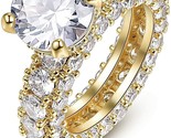 3ct Cushion Cut Halo Wedding Rings for Women 14K Gold Plated AAA Cubic Z... - $9.99
