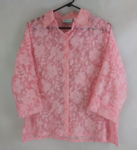 Alfred Dunner Petite Sheer Pink Floral Button-Up Blouse Size 12P - £10.84 GBP