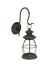 Distressed Metal Wall Mounted Railroad Lantern Hanging Candle Sconce Black - £31.64 GBP