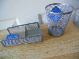 New 2 Pc Silver Desk Organizer and Pencil Cup Wire Baskets   - £5.44 GBP