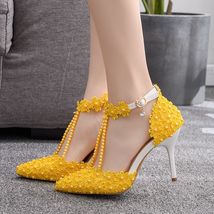 Crystal Queen Women White Rhinestone Lace Tassels Bead Bridal Shoes High Heel Sh - £45.91 GBP