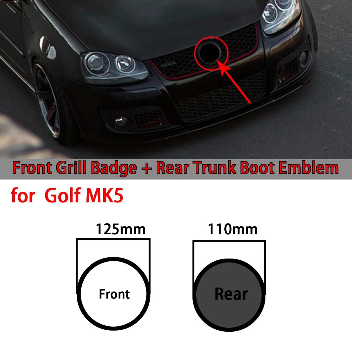 Gloss Black 125mm Front Grill  Accessories+110mm Rear Trunk Lid Emblem Car Logo  - £75.37 GBP