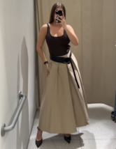ZARA BNWT 2025. MID CAMEL MIDI SKIRT PLEATED BELTED HIGH WAIST. 1971/052... - $92.77