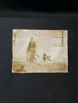 Early 1900s Card Stock Photo Hunter With Hunting Dog &amp; Shotgun, Fox Hunting - $232.05 MXN
