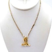 Sparkling Cowgirl Boots Pendant Necklace, Vintage Gold Tone Rodeo Queen ... - $28.06