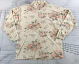 Vintage Outback Red Top Womens Small White Floral Pattern Button Mock Neck - £15.52 GBP