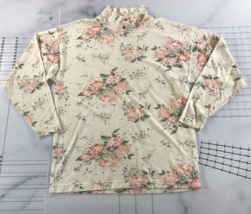 Vintage Outback Red Top Womens Small White Floral Pattern Button Mock Neck - £15.56 GBP