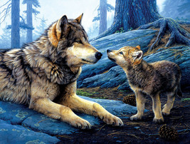 FRAMED CANVAS Art print giclee wolf family mother love baby cub  wildlife nature - £31.96 GBP