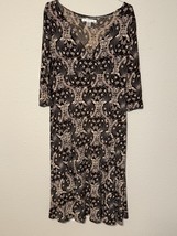 AA Studio 16 Brown Beige Swirl Print Stretch Dress 3/4 Sleeve Midi Soft Fit - $22.24