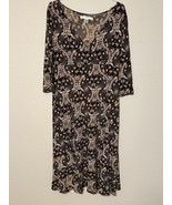 AA Studio 16 Brown Beige Swirl Print Stretch Dress 3/4 Sleeve Midi Soft Fit - $22.24