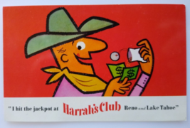 Harrahs Club Casino Postcard Cowboy Cash Western Reno Lake Tahoe Nevada Chrome - £4.70 GBP