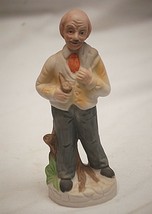 Old Vintage Bisque Peasant Farmer Man w Pipe Figurine Shadow Box Shelf D... - £10.11 GBP