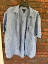 Lands End Linen Shirt XL Short Sleeve Traditional Fit Blue Chambray Button Front - £18.56 GBP