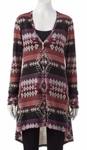 Aztec Tribal Southwestern Long Cardigan Hi-Lo Button Open-About a Girl-$48 New - £20.41 GBP