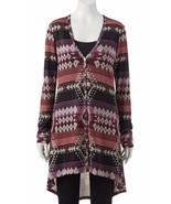 Aztec Tribal Southwestern Long Cardigan Hi-Lo Button Open-About a Girl-$... - £20.50 GBP