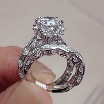 Anello Fidanzamento Matrimonio Set Donna 3.50ct Tondo Moissanite 14K Oro Bianco - £125.65 GBP