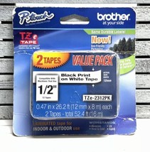 2-Pack GENUINE Brother 1/2&quot; Black on White Tape for PT-P950NW Label Printer - £15.81 GBP