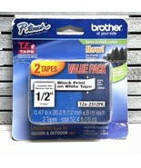 2-Pack GENUINE Brother 1/2&quot; Black on White Tape for PT-P950NW Label Printer - £15.51 GBP