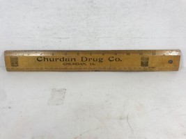 VTG Wood Ruler Churdan Drug Co Iowa Fullerton Silk Tone Paint Advertising IA - £39.50 GBP