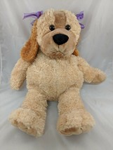 Hug &amp; Luv Brown Dog Plush 18 Inch Purple Bows Stuffed Animal toy - £6.91 GBP