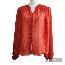 Time And Tru Large (12-14) Sheer Button Up Bell Sleeve Terra Cotta Red B... - £5.44 GBP