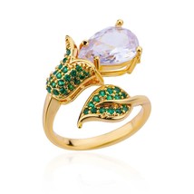 18K Gold Plated Flower Crystal Rings for Women Crystal Petal Ring Open Adjustabl - £21.48 GBP