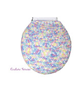 Hand Crocheted Cotton Toilet Tank & Lid Cover Set, Pastel Variegate, Pineapple  - $225.00