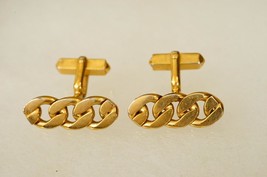 Vintage Mens Jewelry Gold Tone Metal Knot Chain Bar SWANK Cuff Links Set - $24.74
