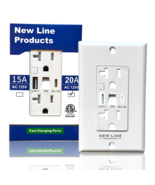 20 Amp 125 Volt Outlet USB & Type C Ports Fast Charging Wall Outlet Night Lig... - $19.79