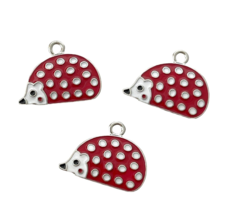 3 Red White Polka Dot Spotted Silver 21x16mm Hedgehog Bead Drops Pendants Charms - £3.20 GBP