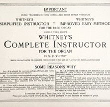 1886 Whitney&#39;s Advertisement Sheet Music Ad Parlor Organ Victorian 11.5 ... - $19.99