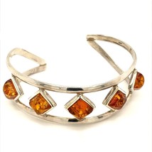 Vintage Signed 925 Rare Modernist Baltic Amber Cabochon Cuff Bracelet si... - £74.90 GBP