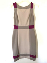 Maggy London Sheath Dress Womens Size 4  Tan Fushia Blocked Round Neck  - $16.58