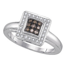 Sterling Silver Womens Round Brown Color Enhanced Diamond Square Cluster Ring - £93.25 GBP
