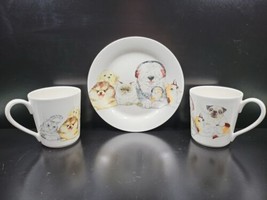 3 Pc Pier 1 Imports Cats Dogs Family (2) Mugs (1) Salad Plate Ironstone ... - $46.40