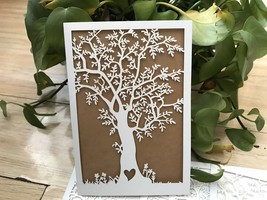 White Tree Laser Cut Wedding Invitations,50pcs Invitations,Wedding Cards - $53.80