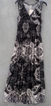 Raya Sun Sleeveless Slinky Tank Dress Sz M Black White Floral Poly Spandex Knit - £15.65 GBP