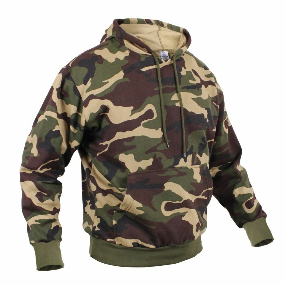 Woodland Camo Fleece Hoodie Pullover Camouflage Sweatshirt Kangaroo Style Item image 3